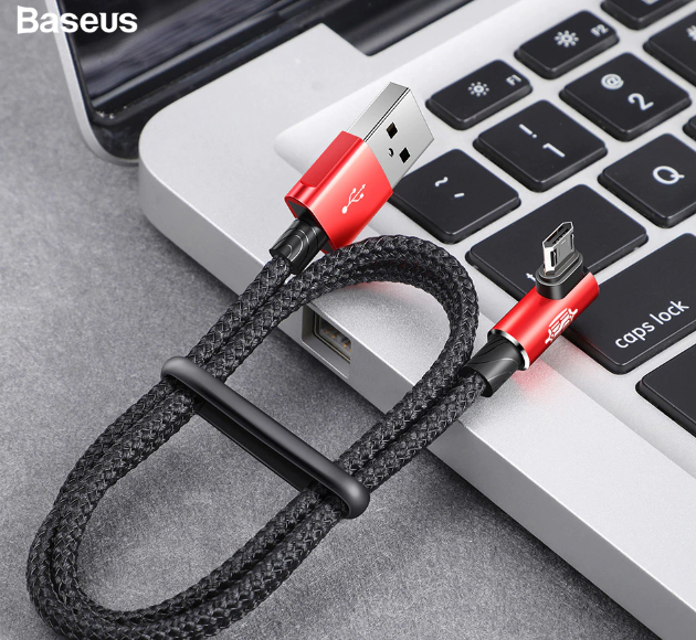 Кутовий реверсивний microUSB кабель Baseus Elbow Type Cable 0.5 m - Black/Red
