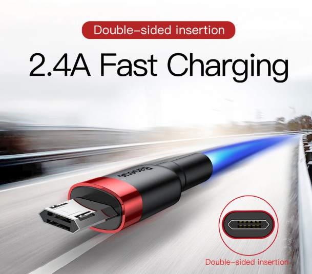 Двосторонній реверсивний microUSB кабель Baseus Cafule Cable 1m - Black/Red