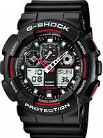 Годинник водонепроникний Casio G-Shock GA-100 Black-Red. Репліка Premium якості!