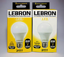 Лампи LED LEBRON L-A60 8W Е27 3000K 700LM м'яке світло 00-10-07