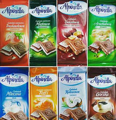 Шоколад "Alpinella" (Альпинелла ) в асортименті 8 смаків Польща 100г (опт 40 шт)