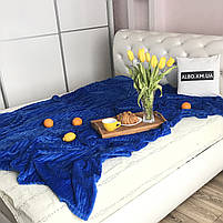 Плед євро розмір на ліжко диван, плед мікрофібра м'який на ліжко диван, темний плед на ліжко, покривало на диван Синє (P-F1-18-2), фото 4