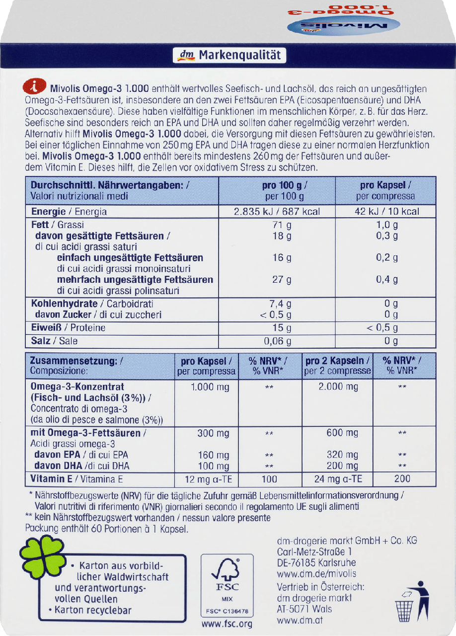 Биологически активная добавка Mivolis Omega - 3 1000mg, 60 шт. - фото 3 - id-p83709457