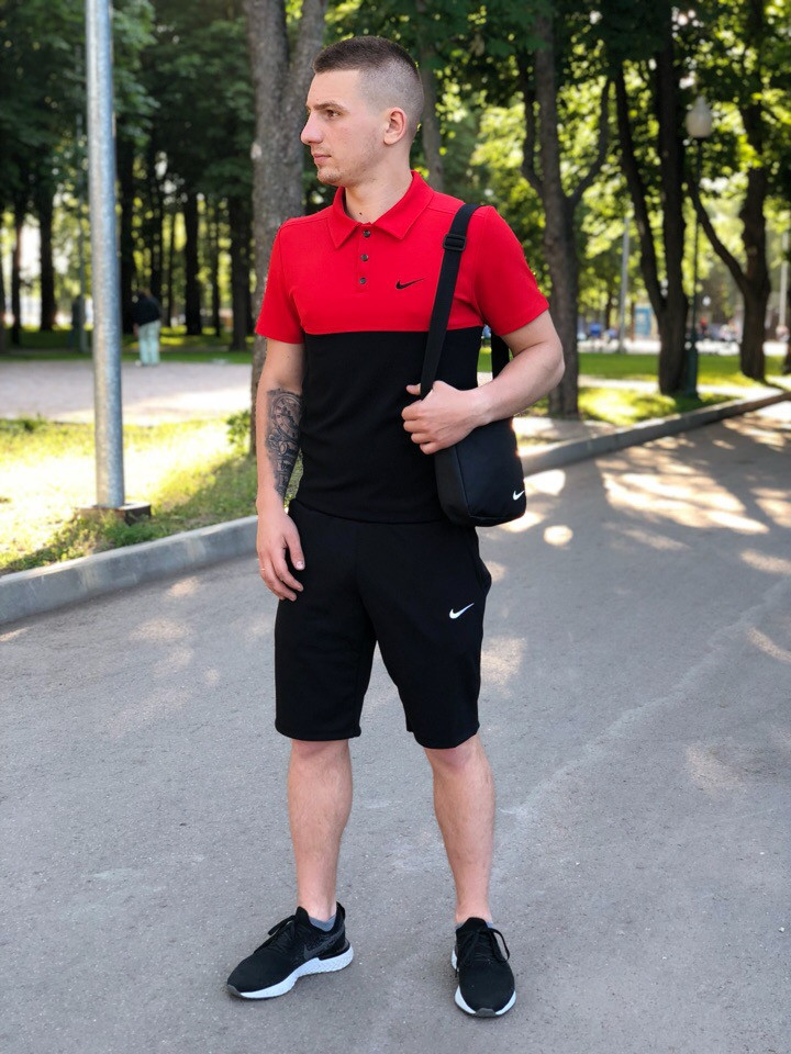 Футболка Поло Чоловіча чорна-червона Nike (Найк)