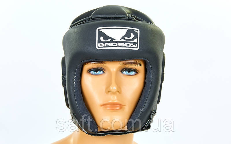 Шолом боксерський відкритий із посиленим захистом макашки шкіряний BAD BOY (чорний, р-р M-XL) 