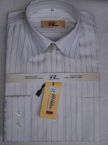 Сорочка дитяча з довгим рукавом dd-0056 LViktor біла в смужку класична для школярів, фото 1