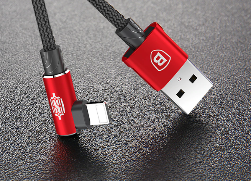 Кутовий Lightning кабель Baseus Elbow Type Cable 0.5 m - Black/Red