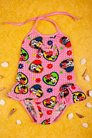 Детский цельний купальник для девочки Минни розовий с желтым ободком 116-122см с бантиком и рюшками