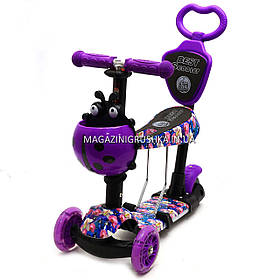 Самокат-беговел Дитячий транспорт 82309 з батьківською ручкою 5в1 (що світиться)