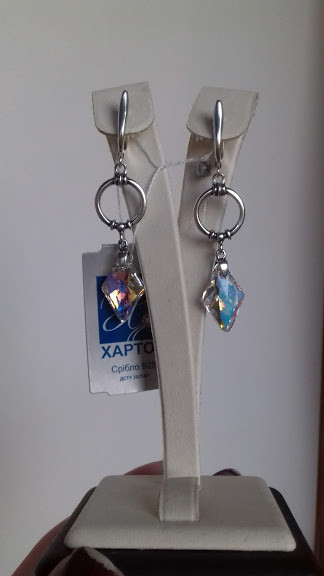 Срібні сережки-підвіски з кристалом Swarovski
