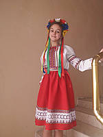 Український костюм для дівчинки з вишивкою , двійка , блузка поплін біла, спідниця габардин