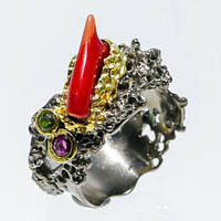 Серебряное кольцо с природным кораллом винтаж