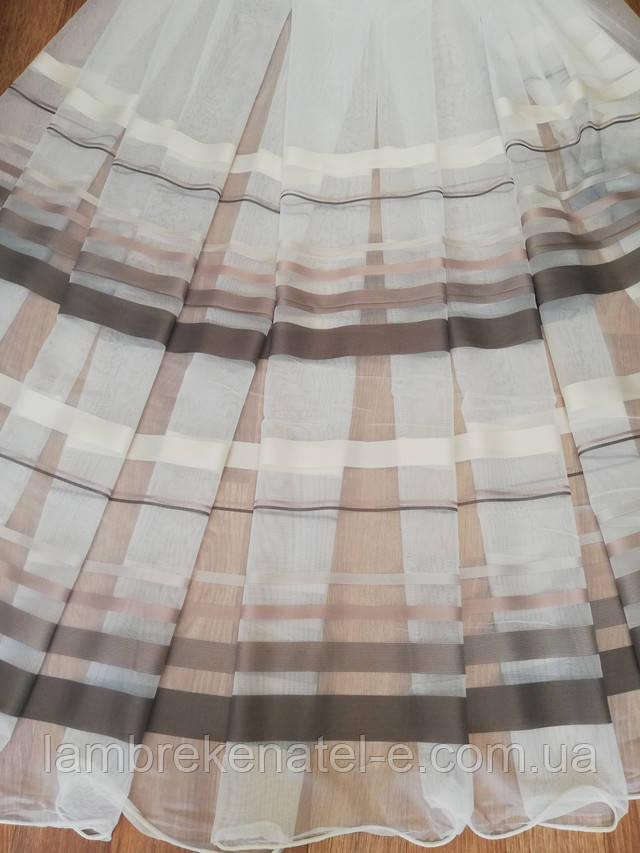 Тюль фатин коричнева смужка