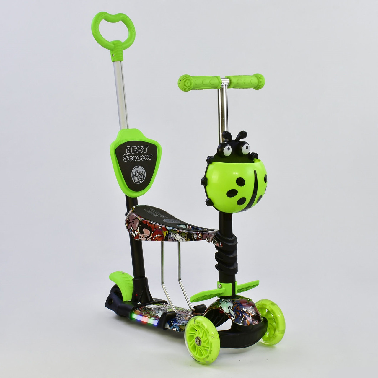 Самокат 5в1 65030 Best Scooter, АБСТРАКЦІЯ, PU колеса, ПІДСВІЧУВАННЯ ПЛАТФОРМИ І КОЛІС, в коробці