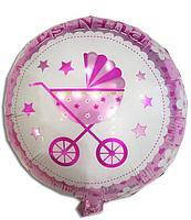 Гелиевый шарик фольгированный с рисунком коляска розовая