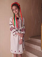Вышиванка платье , женское , белое , ручная вышивка на домотканной ткани, орнамент " Бесконечник"