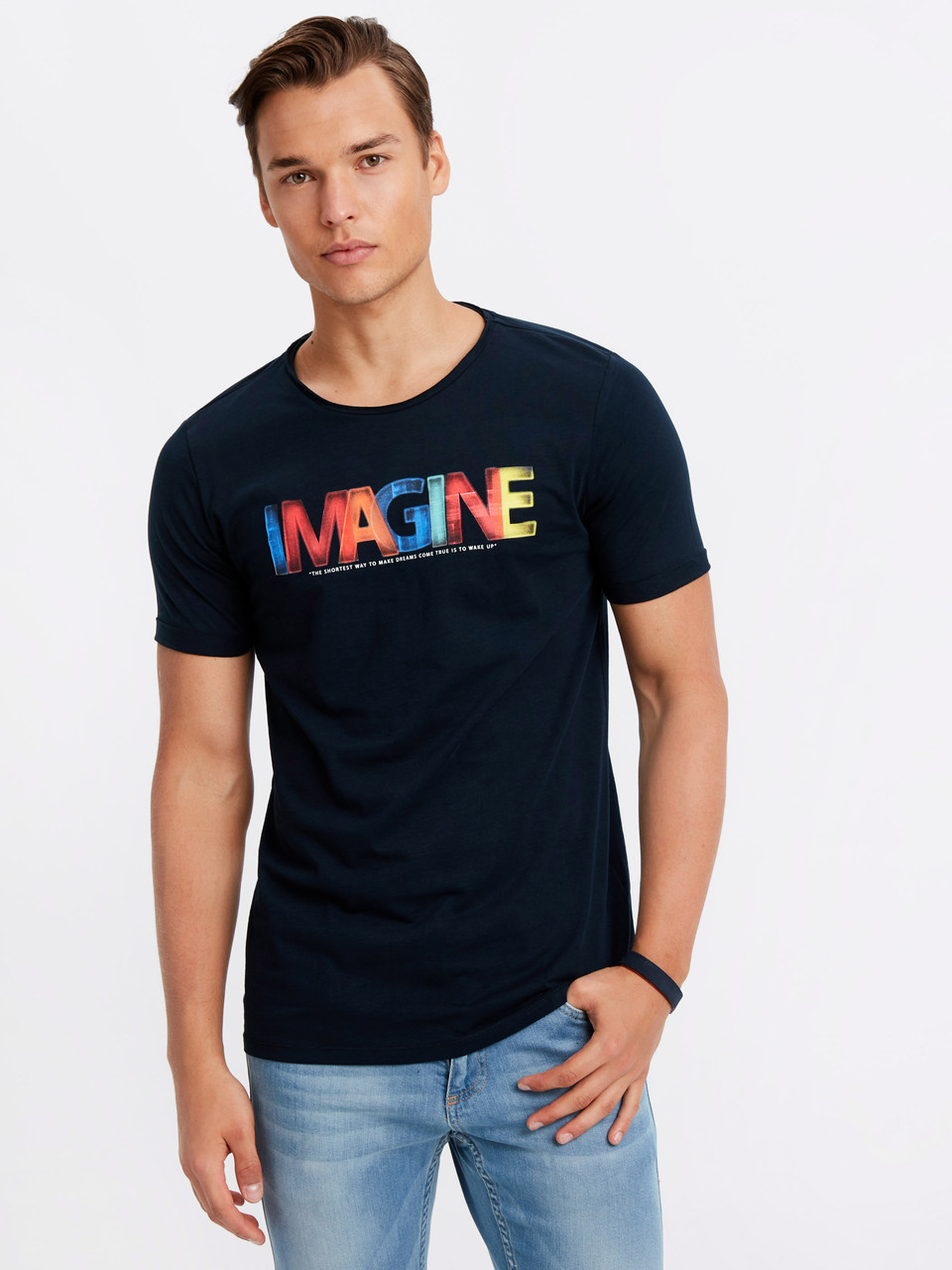 Синя чоловіча футболка Lc Waikiki/Лс Вайки з написом Imagine