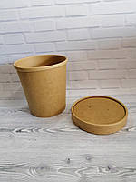 Крафт склянку з кришкою, обсяг 360 мл (висота 85 мм, діаметр 90 мм)