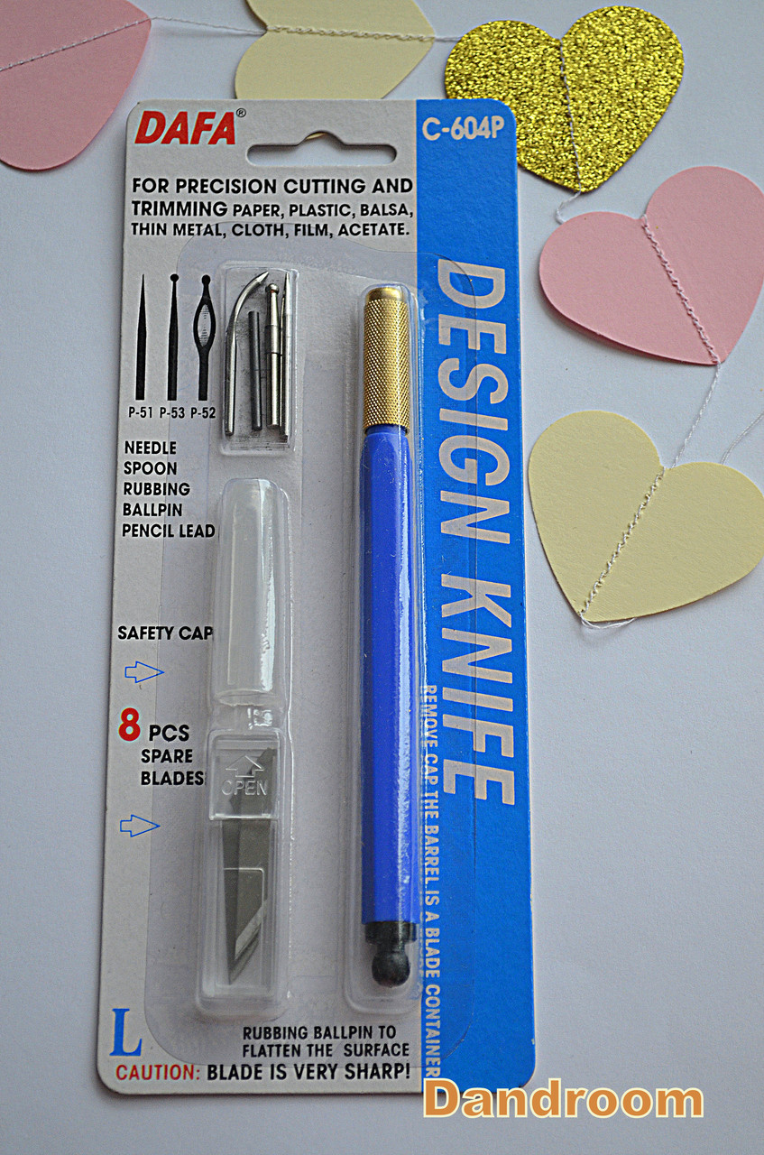 Ніж макетний C-604P, пластикова ручка, 8 змінних лез + 4 насадки, DAFA, фото 1