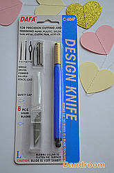 Ніж макетний C-604P, пластикова ручка, 8 змінних лез + 4 насадки, DAFA