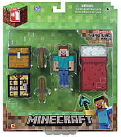 Фігурка Стів із ліжком набір для виживання Майнкрафт Minecraft Overworld Survival Pack Steve виживання оригін