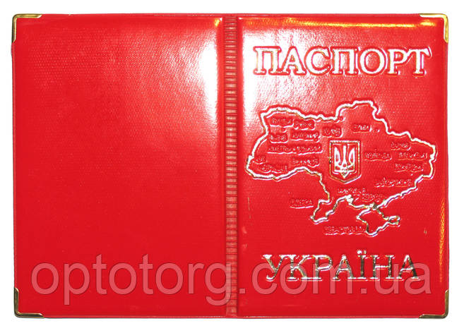 Обложка Красный для паспорта с тиснением карты Украины, фото 2