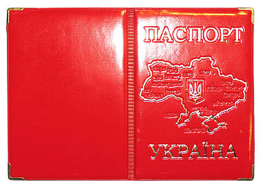 Обложка Красный для паспорта с тиснением карты Украины
