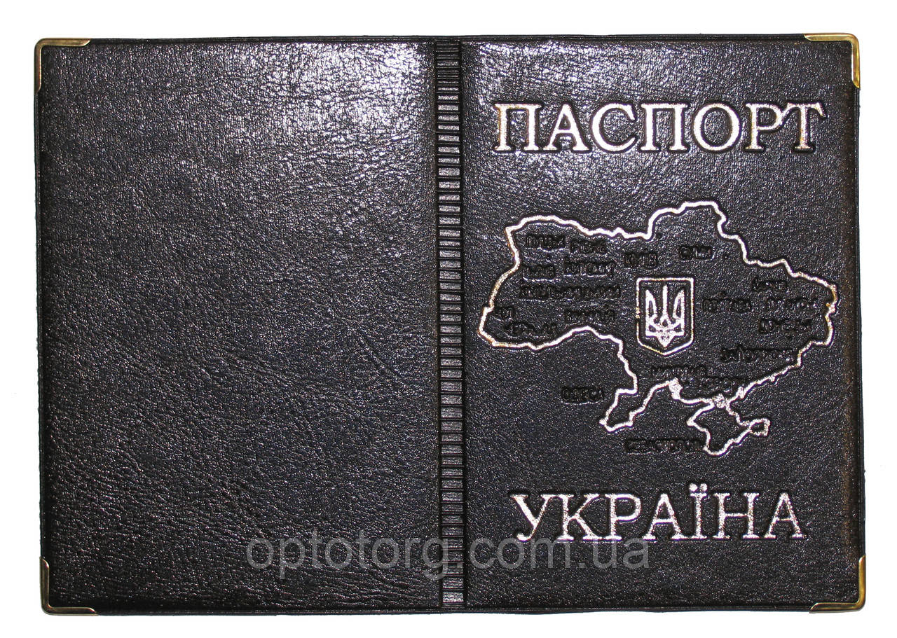 Обкладинка Чорний для паспорта з тисненням мапи України