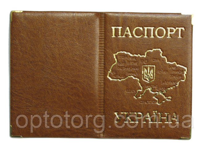 Обкладинка Коричневий для паспорта з тисненням карти України, фото 2
