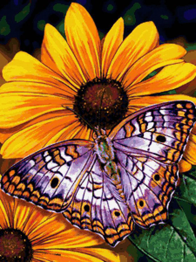 Алмазна вишивка 40х30 см — набір "Метелик на квітах"