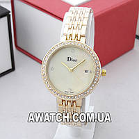 Женские кварцевые наручные часы Dior C31 / Диор на металлическом браслете золотистого цвета