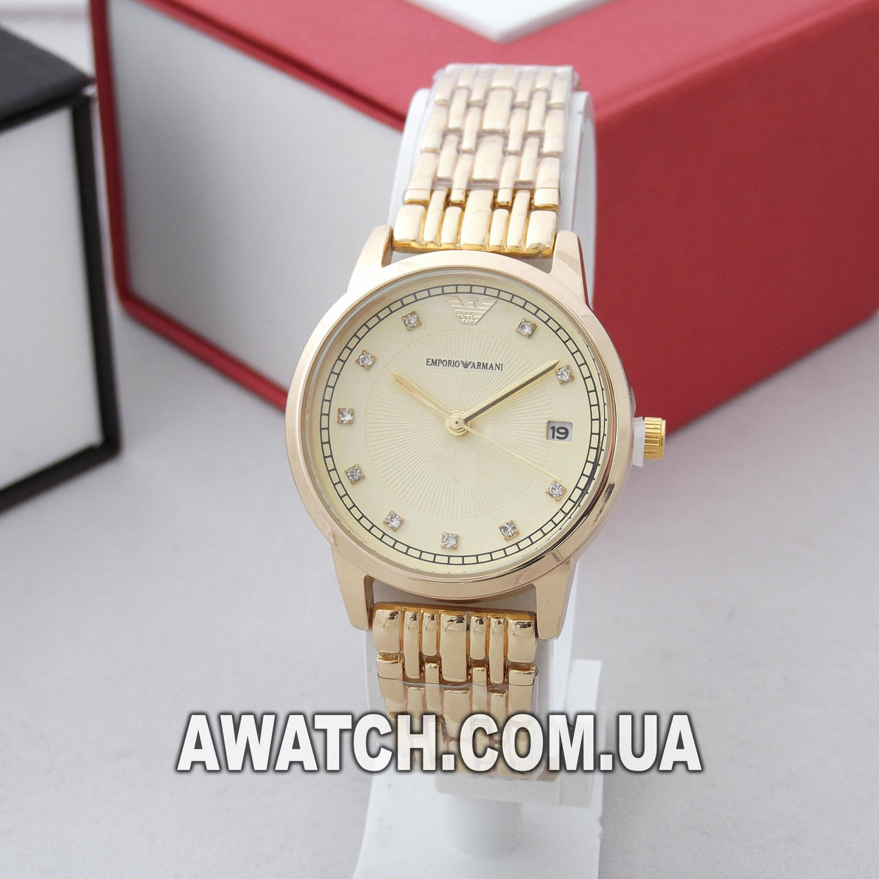 Женские кварцевые наручные часы Emporio Armani C32-1 / Емпорио Армани на металлическом браслете золотистого цвета - фото 1 - id-p934697531