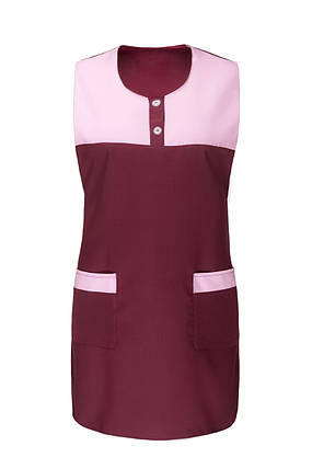 Фартух робочий жіночий бордовий двоколірний з кишенями без рукавів — уніформа для продавця, прибиральниці, майстра салону, фото 1