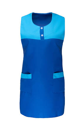 Фартух синій двоколірний з кишенями без рукавів — уніформа для продавця, прибиральниці, майстра салону, фото 1