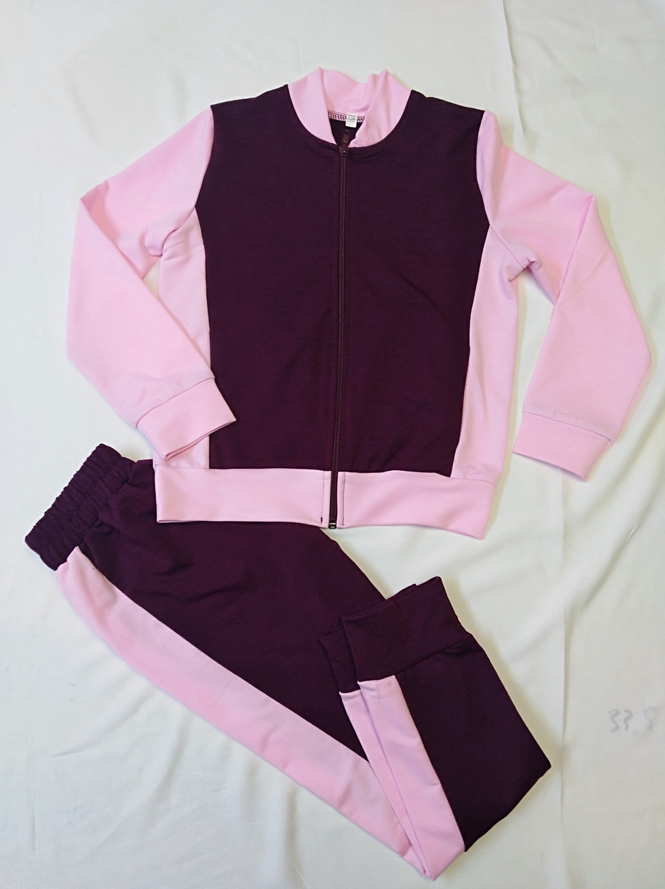 Детский спортивный костюм для девочек. Цвет марсала + розовый, фото 1