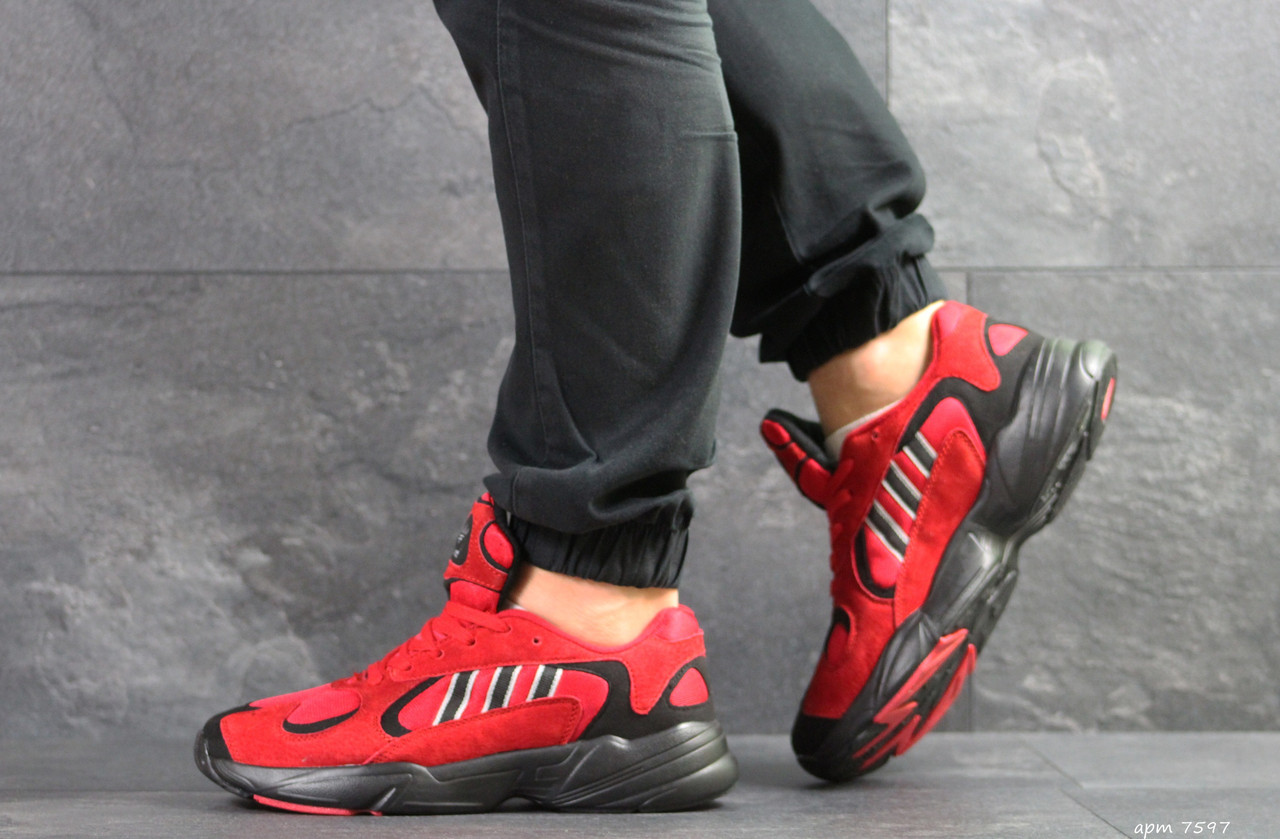 Модні чоловічі кросівки Adidas Yung,замшеві,червоні