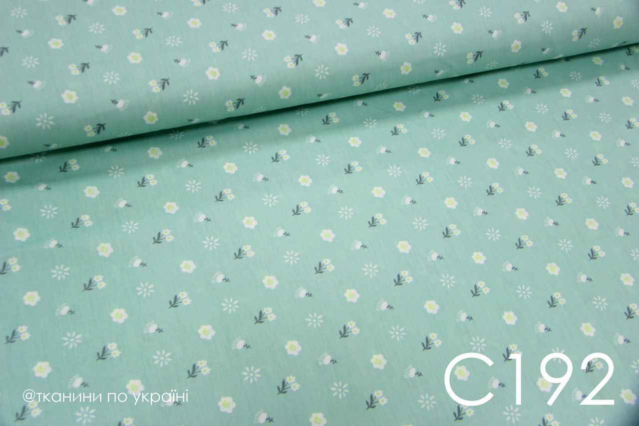 Тканина сатин Квіти на зеленому, фото 1