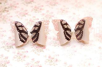 Банти на резинці для волосся дитячі з екошкіри Метелик чорно-білі 2 штуки 26 об