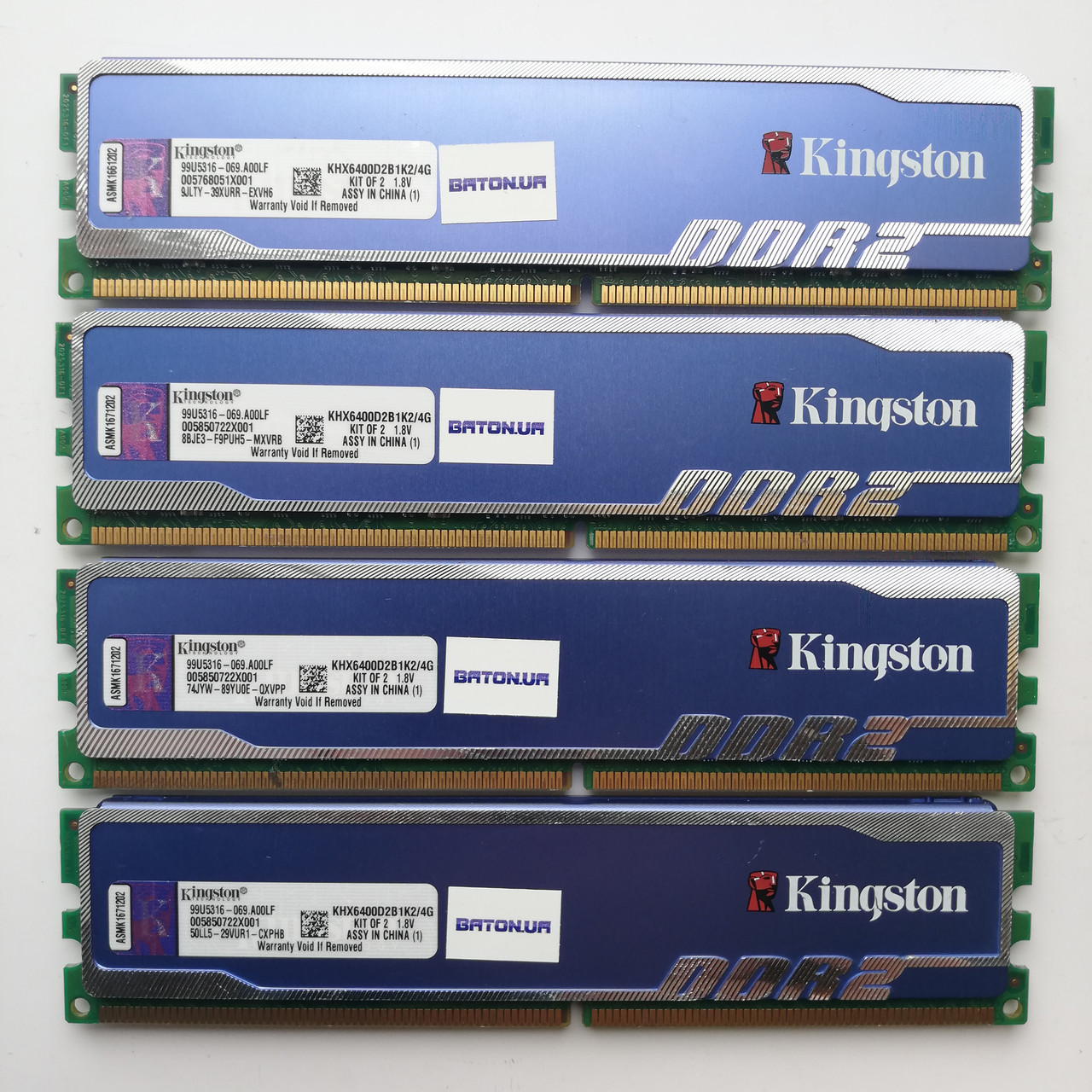 Комплект оперативної пам'яті Kingston HyperX DDR2 8Gb (4*2Gb) 800MHz PC2 6400U (KHX6400D2B1K2/4G) Б/В
