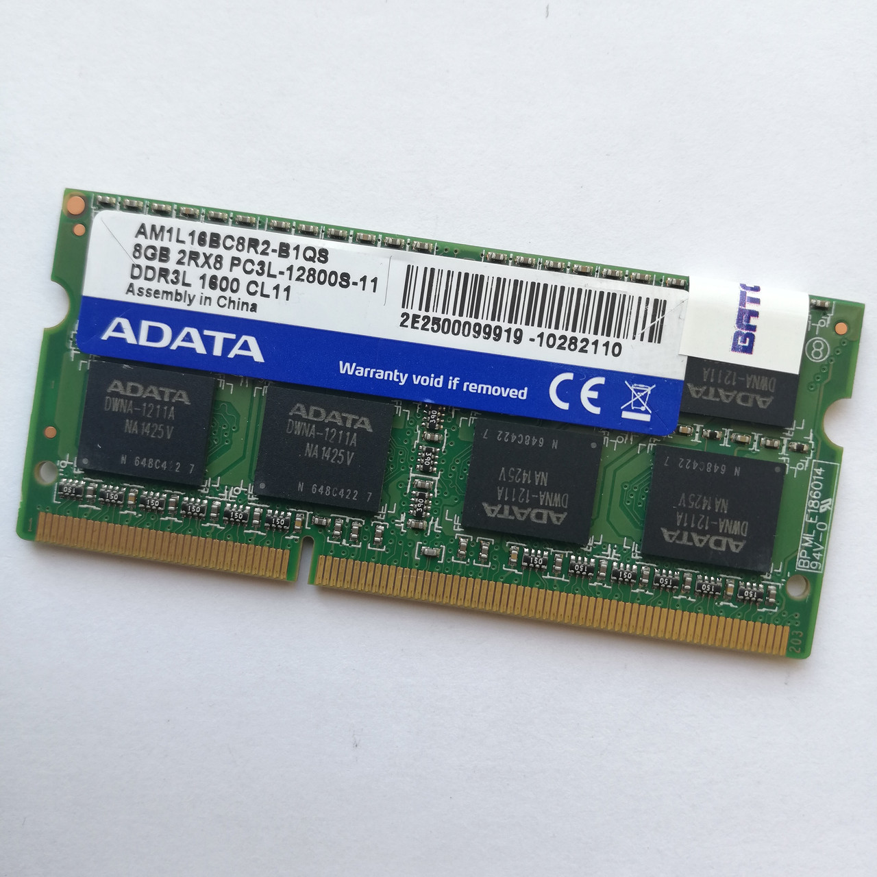 Оперативная память для ноутбука Adata SODIMM DDR3L 8Gb 1600MHz 12800S CL11 (AM1L16BC8R2-B1QS) Б/У