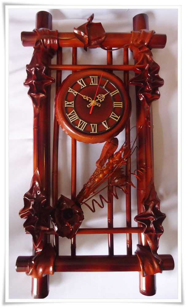 Настінні годинники з шкіри і бамбука Вертикальна рамка