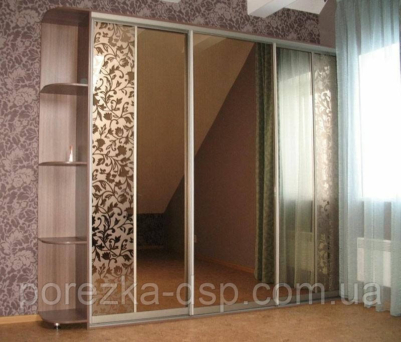Двері розсувні для шафи-купе Дзеркало-Бронза з піскоструминним малюнком