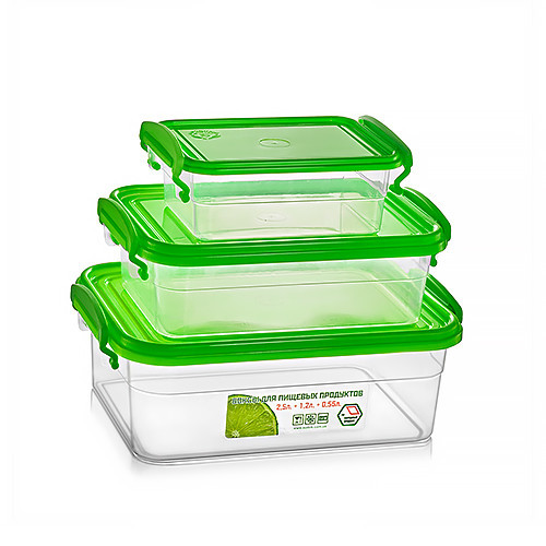 Набір харчових пластикових контейнерів із засувками МАЛЕНЬКИЙ ( 2.5 л + 1.2 л + 0.55 л) ТМ Народний продукт
