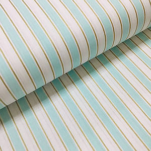 Тканина поплін смужка м'ятна із золотом (глітер) на білому (ТУРЦІЯ шир. 2,4 м) (R-FR-0220)