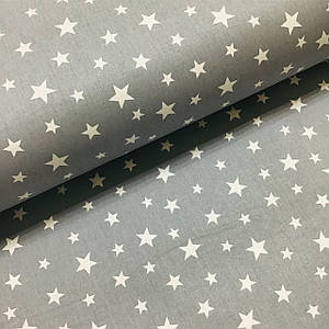 Тканина поплін зірки великі та маленькі білі на графітовому (ТУРЦІЯ шир. 2,4 м) (R-FR-0026)