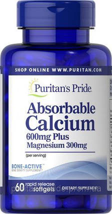 Кальцій плюс Магній і вітамін Д, Calcium 600mg + Magnesium 300mg Vitamin D 1000iu, Puritan's Pride, 60 капсул, фото 2