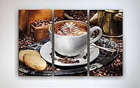 Модный настенный декор для кухни картина на холсте Чашка кофе Кофейные зерна Еда 90х60 из3х частей