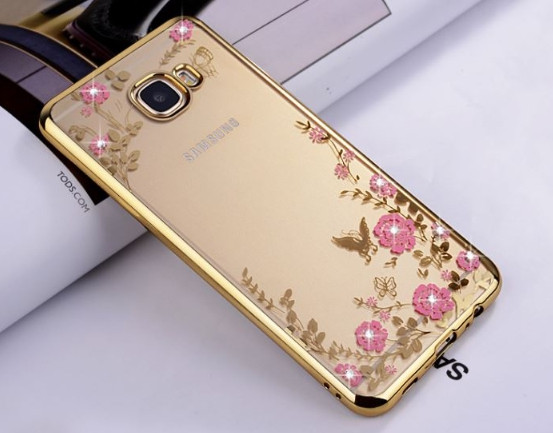 Силіконовий чохол з квітами і стразами для Samsung Galaxy A3/A320 (2017)