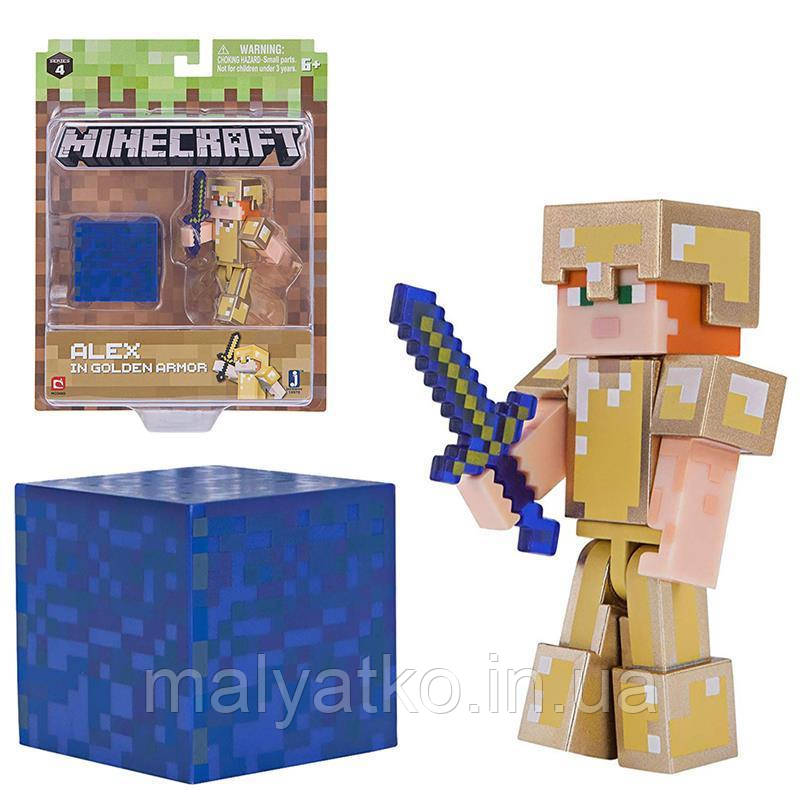 Алекс у золотій броні фігурка Майнкрафт Minecraft Alex in Gold Armor