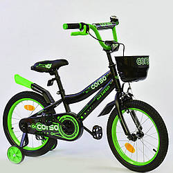 Двоколісний велосипед чорний, ручний гальмом, кошик, дод., колеса, дзвіночок Corso 16" дітям 4-6 років